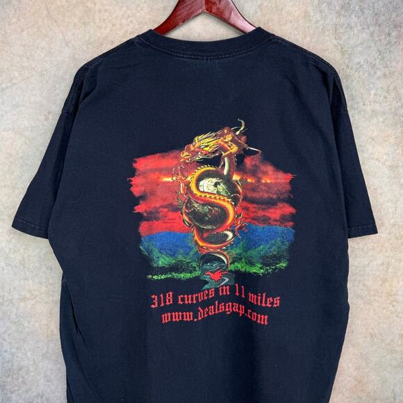 VTG Y2K Biker Snake Dragon T Shirt Sz XL Black Choppers Ride Deals Gap NC - Picture 3 of 7